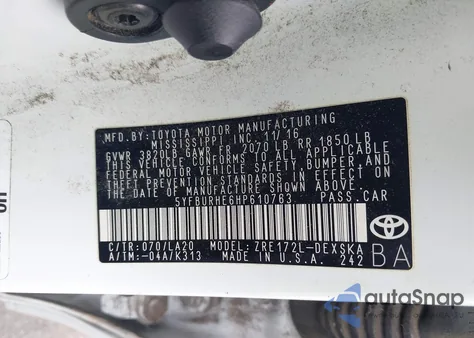 2017 Toyota Corolla Xse из США, поврежденный, VIN 5YFBURHE6HP610763